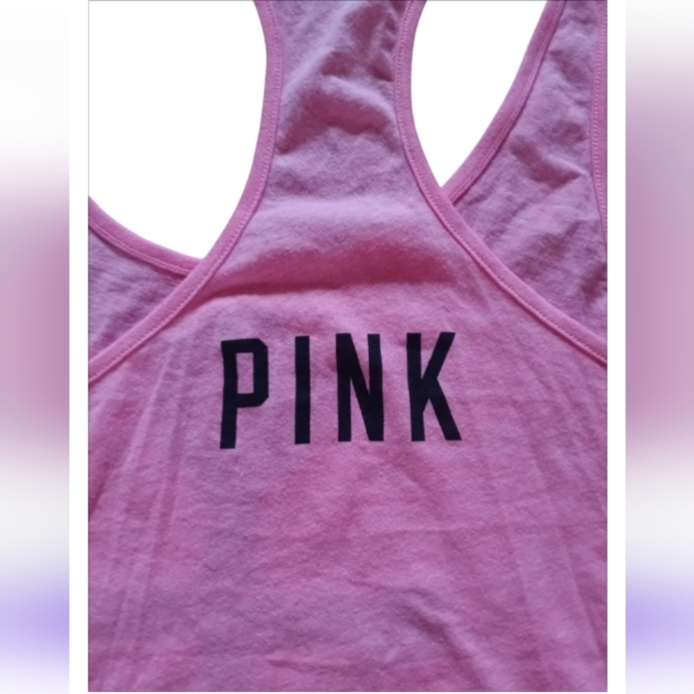 PINK VS Boston Anchor Pink & Blk Sequin Racerback Tank Top - Picture 4 of 4